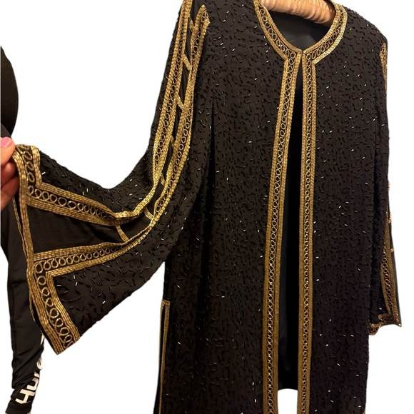 Elegant Judith Ann Creations Silk Black and Gold Embellished Jacket - Picture 2 of 16